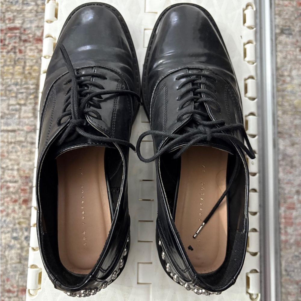 Zara Black Leather Flats with Embellished Heel